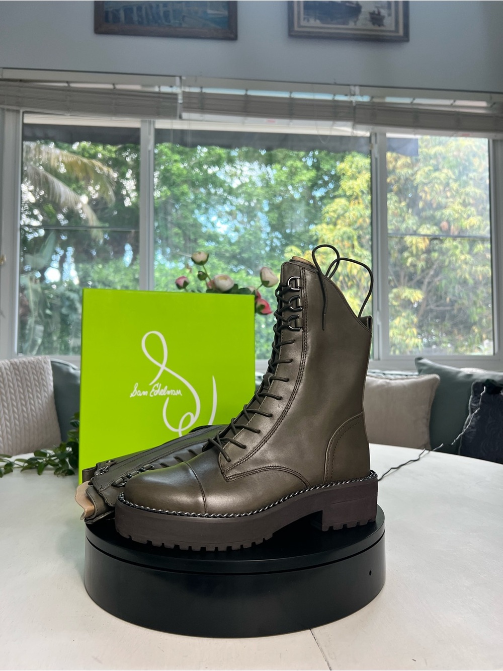 Sam Edelman Olive Green Lace-Up Combat Boots